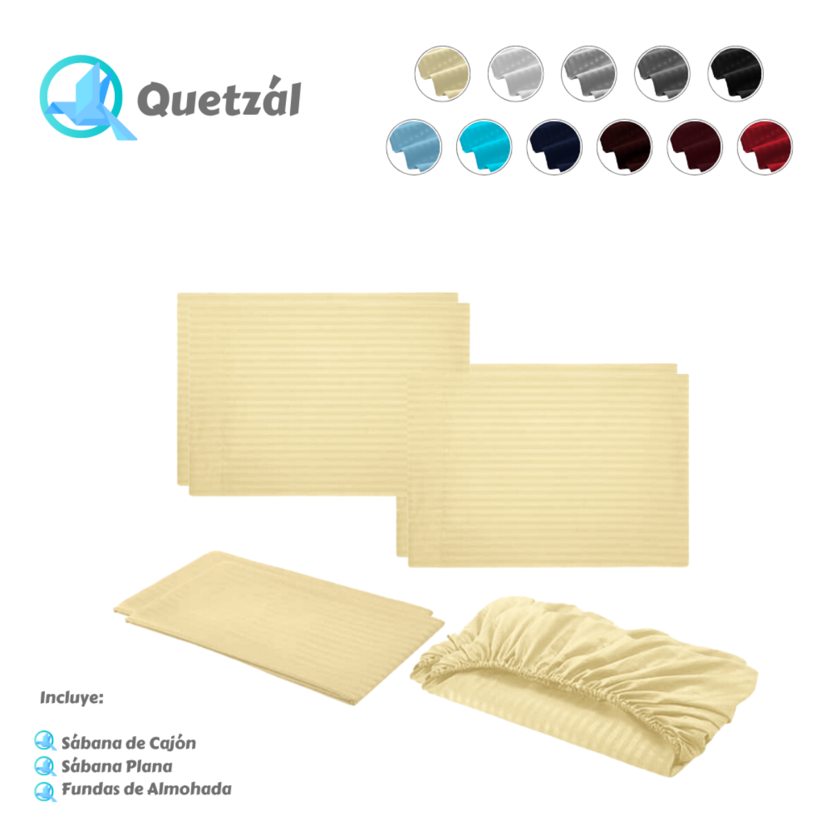 Juego de Sábanas de Microfibra Suave Quetzal -Satinado -Individual -Hueso.