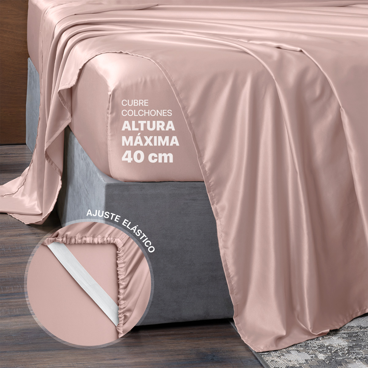 Sábanas de Satín Matrimonial Tipo Seda Suave y Lujosa Con Fundas Rosa Real Textil.