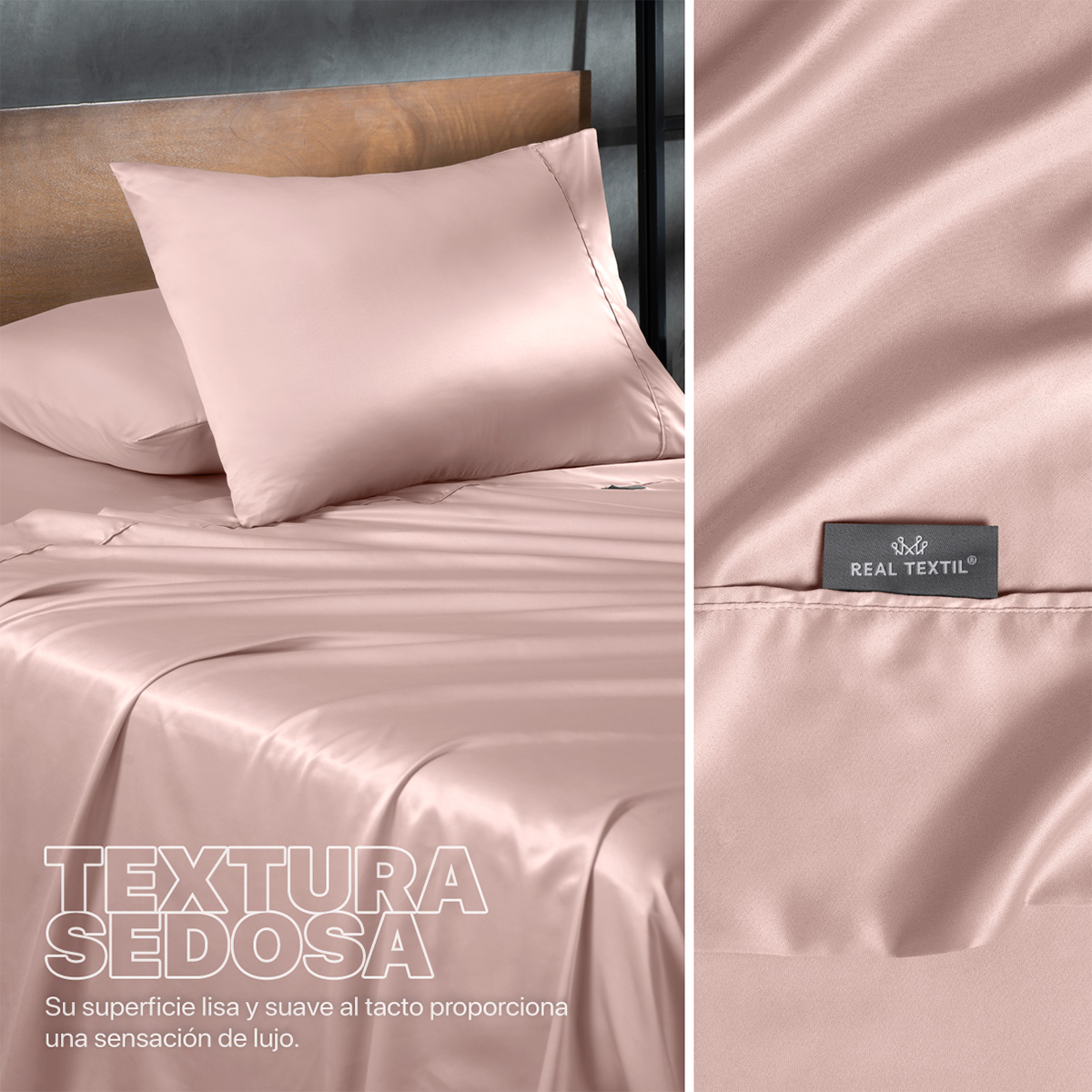 Sábanas de Satín Matrimonial Tipo Seda Suave y Lujosa Con Fundas Rosa Real Textil.