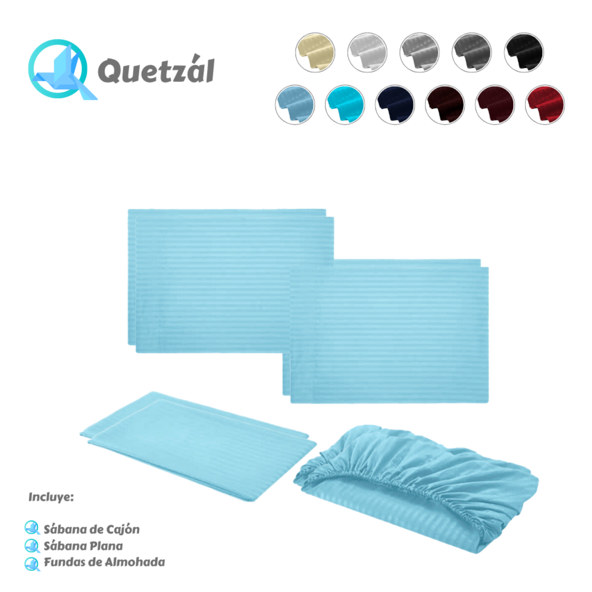Juego de Sábanas de Microfibra Suave Quetzal -Satinado -King Size -Cielo.
