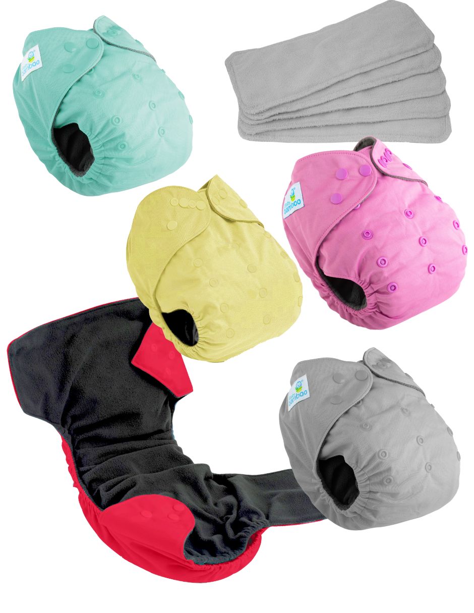 5 Pañales ecológicos de bambù grandes 18-28 kgs + 10 insertos de 4 capas 