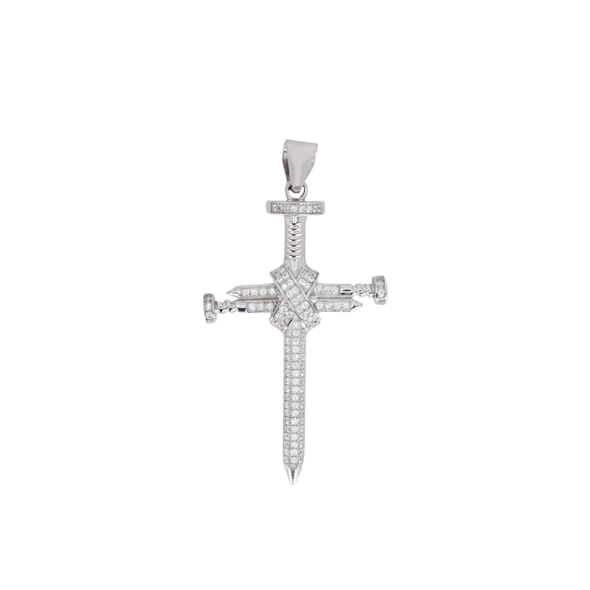 Cruz de plata .925 hombre de clavos y piedra zirconia.