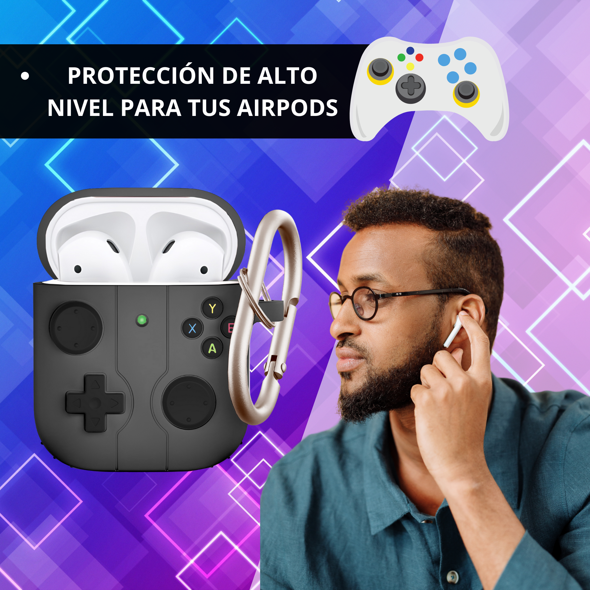 FUNDA PARA AIRPODS CARCASA ECOMLAB GAMER TODO LOS MODELOS (NEGRO).