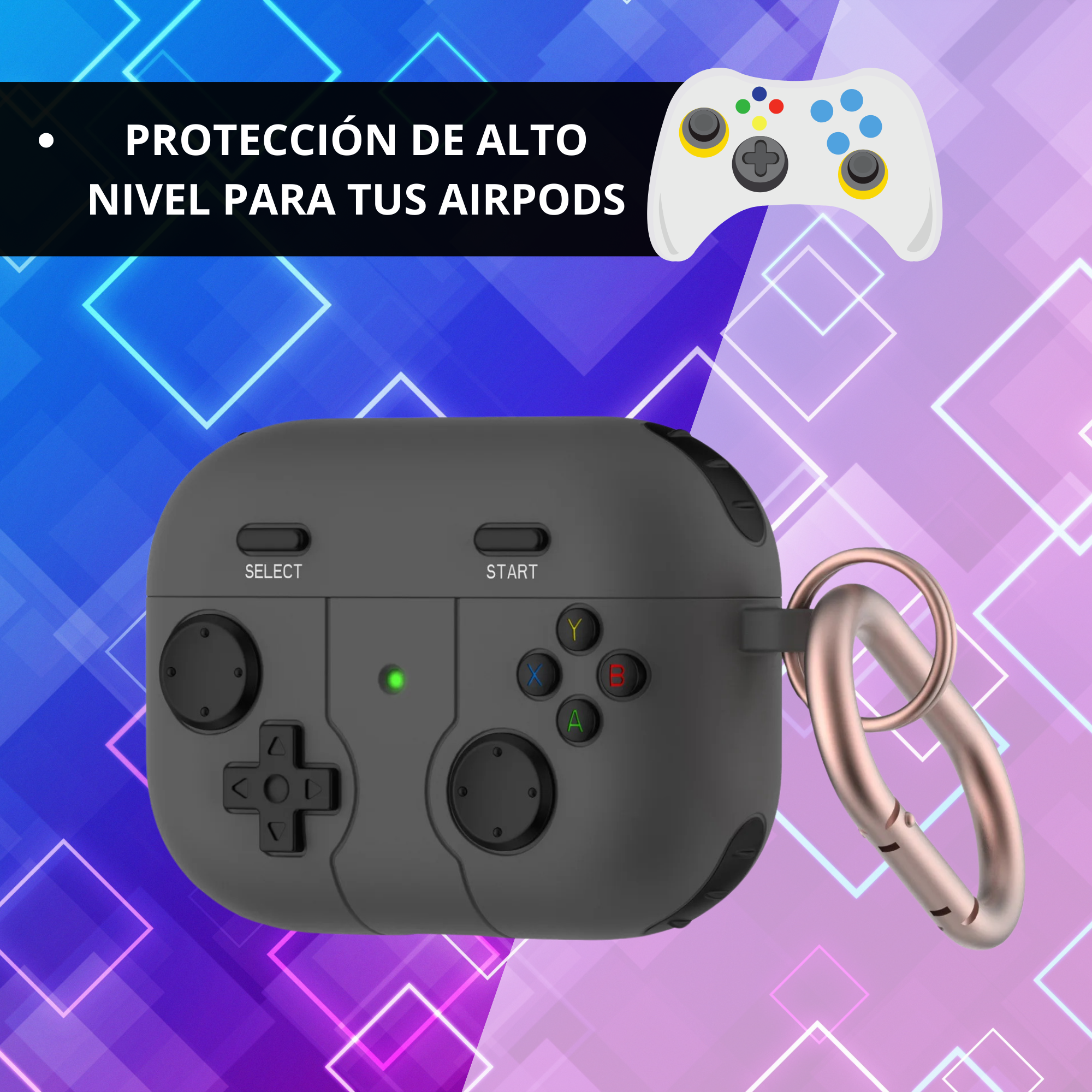 FUNDA PARA AIRPODS CARCASA ECOMLAB GAMER TODO LOS MODELOS NEGRO PRO.
