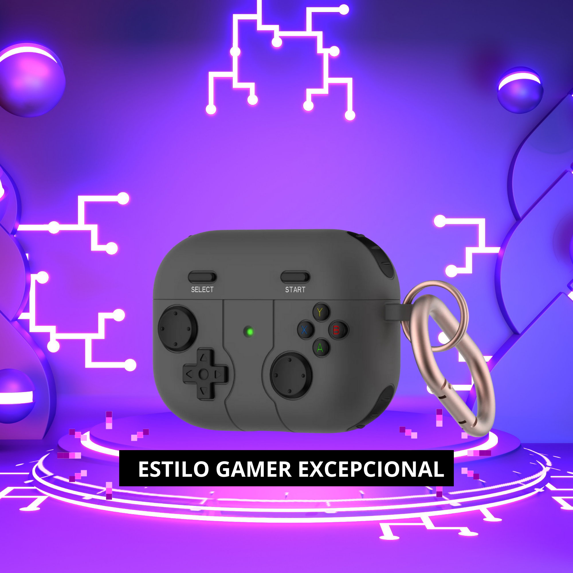 FUNDA PARA AIRPODS CARCASA ECOMLAB GAMER TODO LOS MODELOS NEGRO PRO.