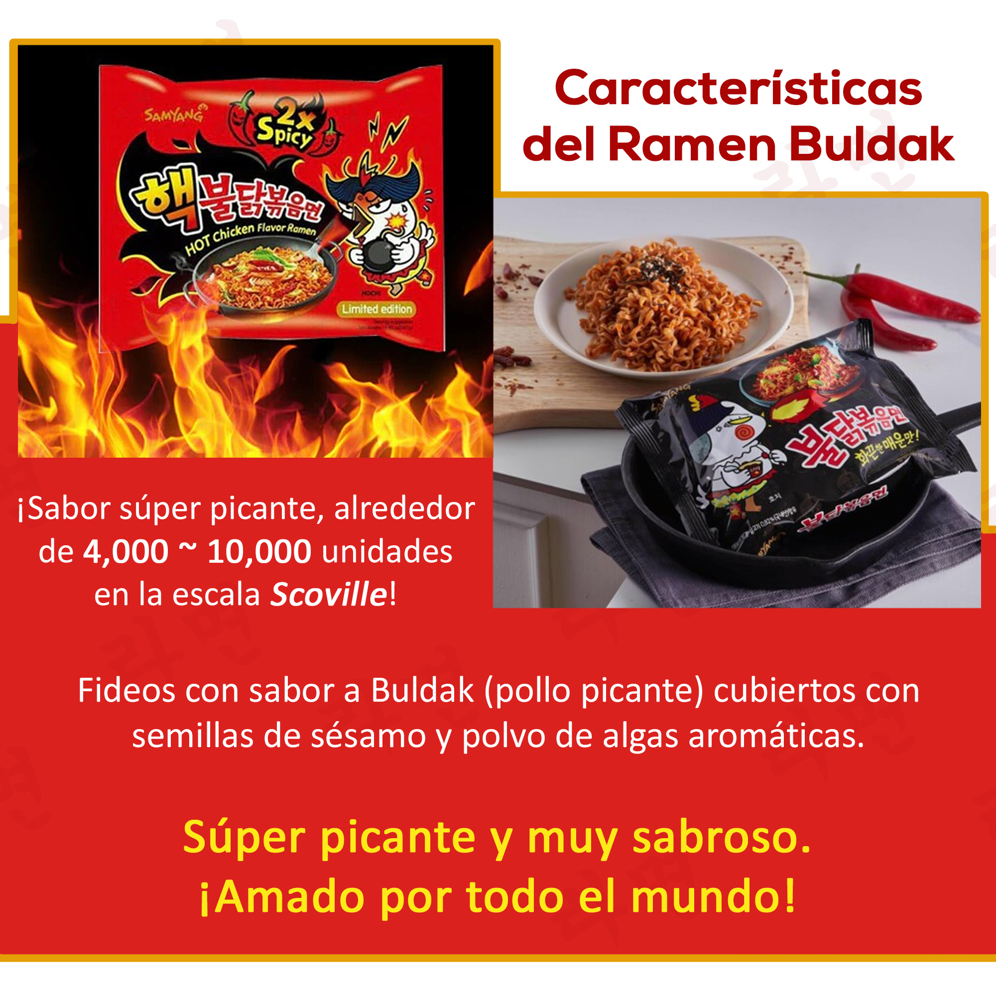 Sopa Instantánea Ramen Coreana Doble Picante Buldak 10 pzs