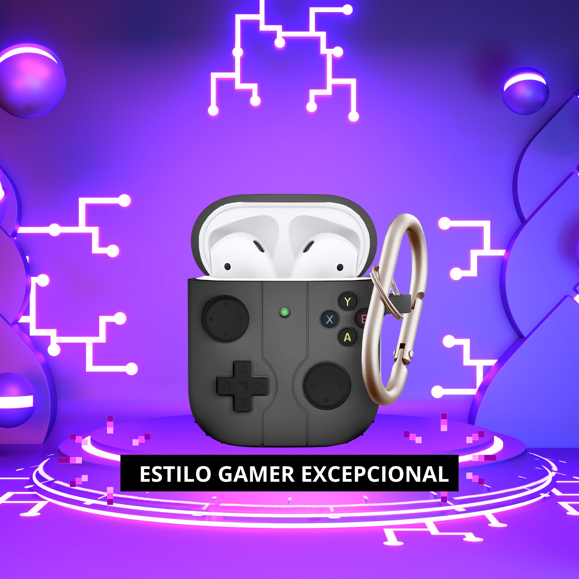 FUNDA PARA AIRPODS CARCASA ECOMLAB GAMER TODO LOS MODELOS (NEGRO).