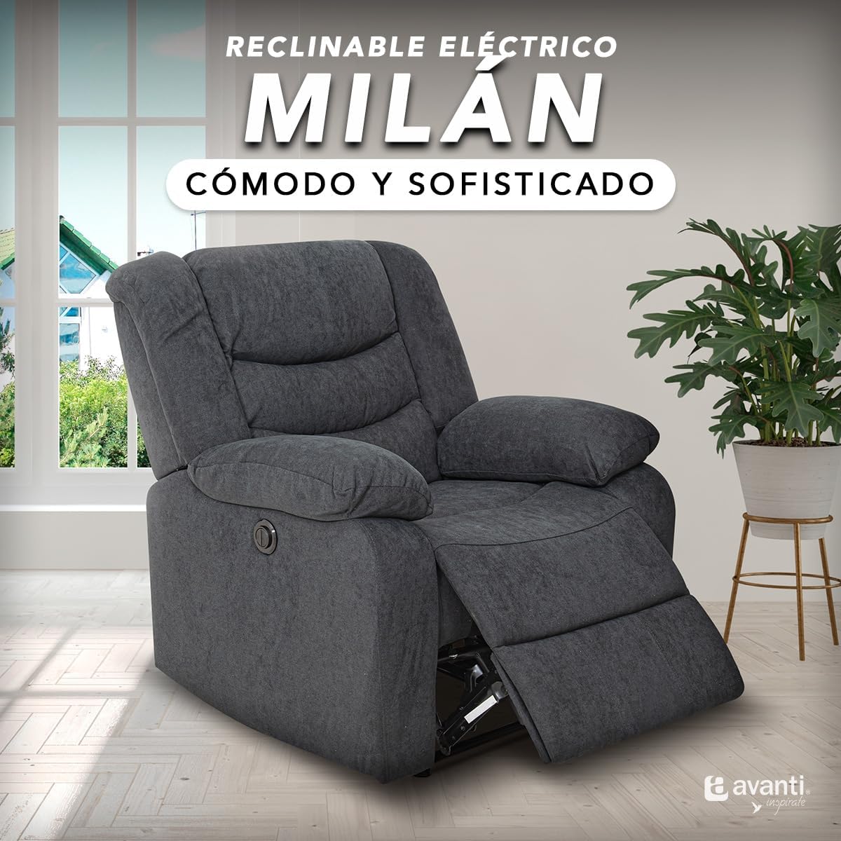 Sillón Reclinable Milán Eléctrico de Tela color Gris Obscuro.