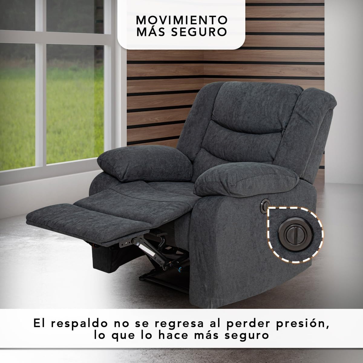 Sillón Reclinable Milán Eléctrico de Tela color Gris Obscuro.