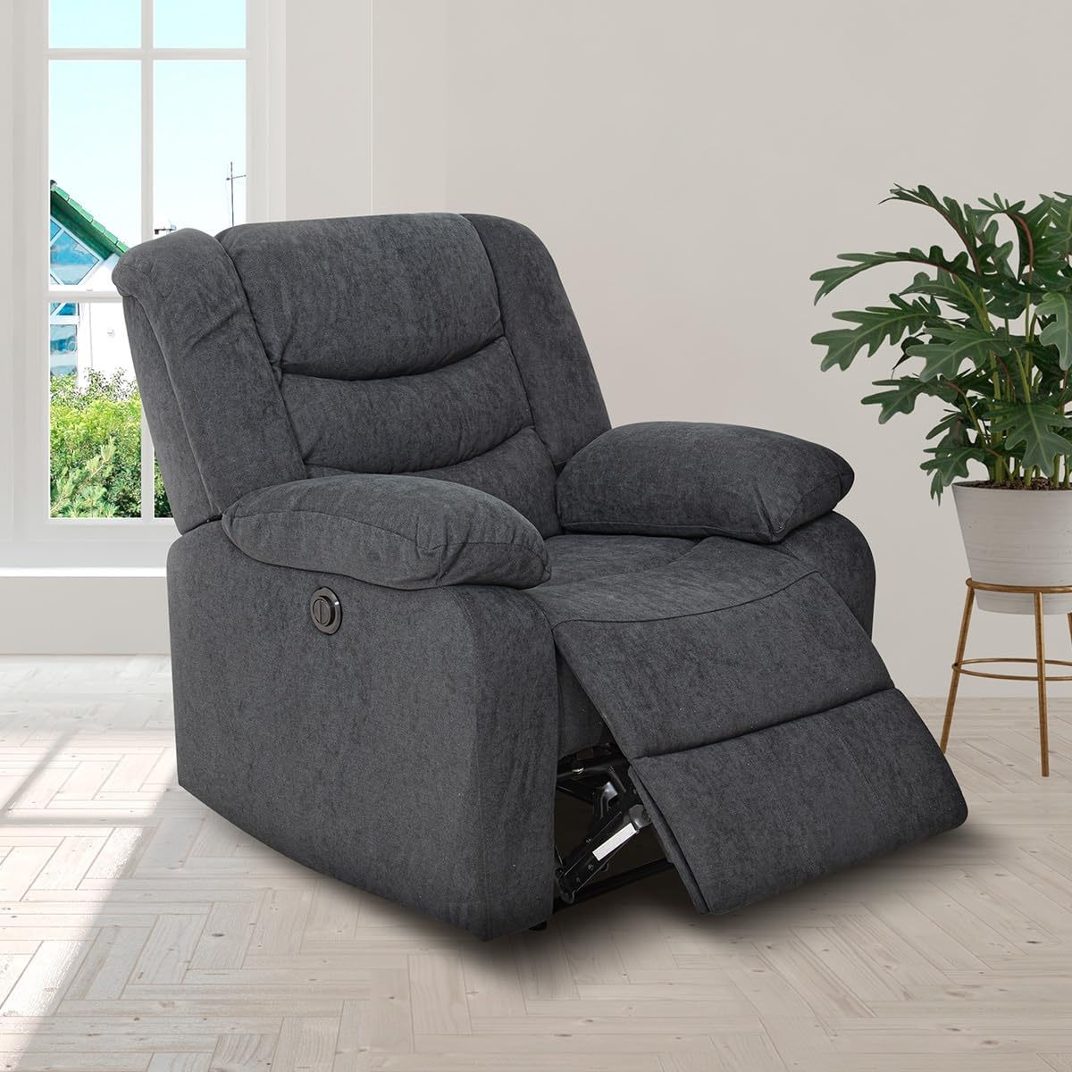 Sillón Reclinable Milán Eléctrico de Tela color Gris Obscuro.