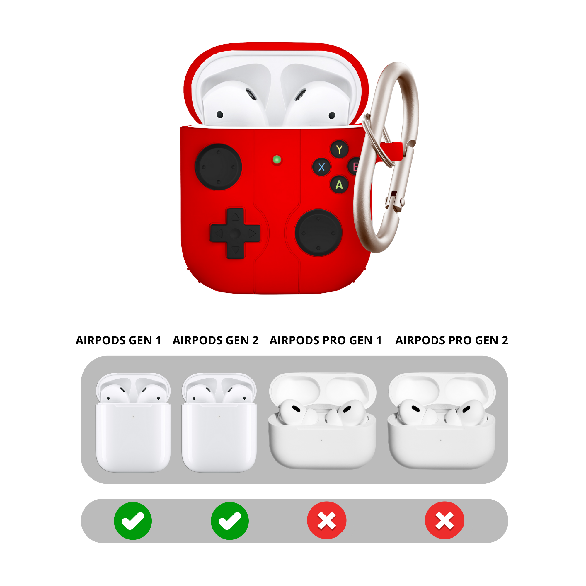 FUNDA PARA AIRPODS CARCASA ECOMLAB GAMER TODO LOS MODELOS (ROJO).