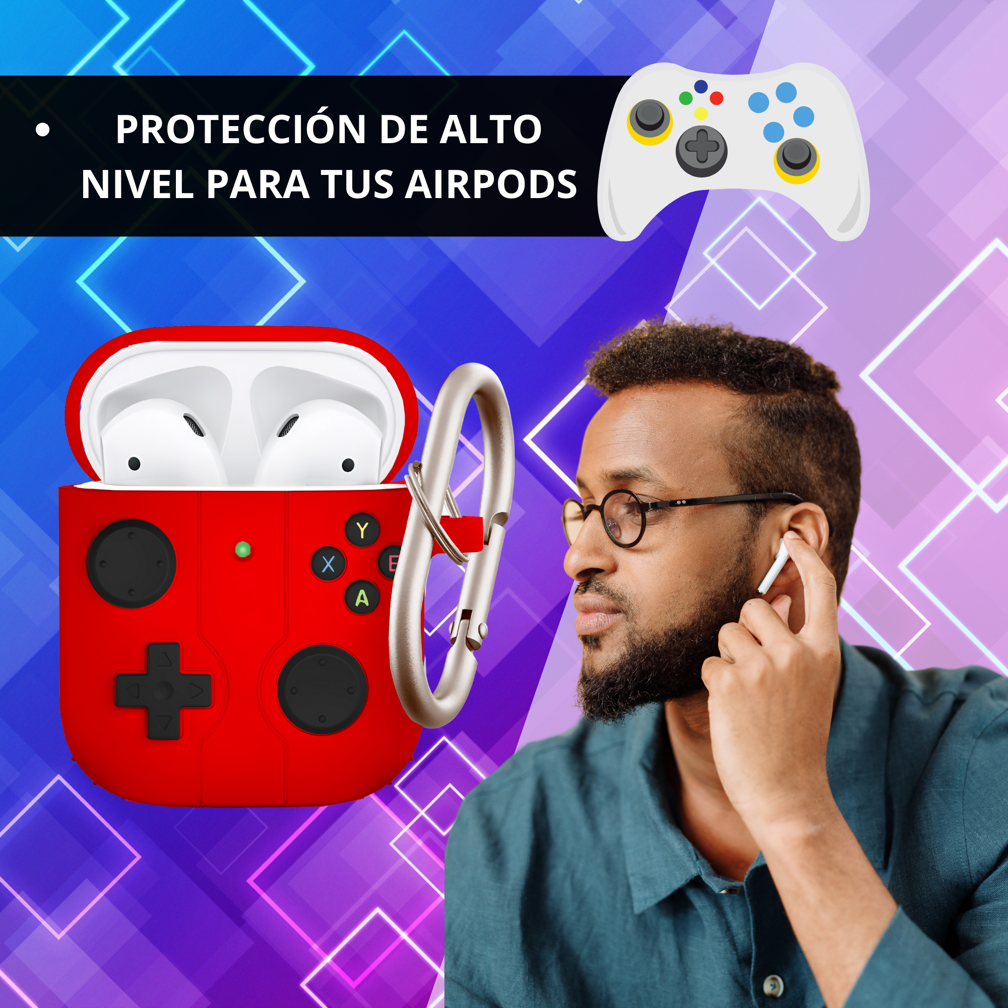 FUNDA PARA AIRPODS CARCASA ECOMLAB GAMER TODO LOS MODELOS (ROJO).