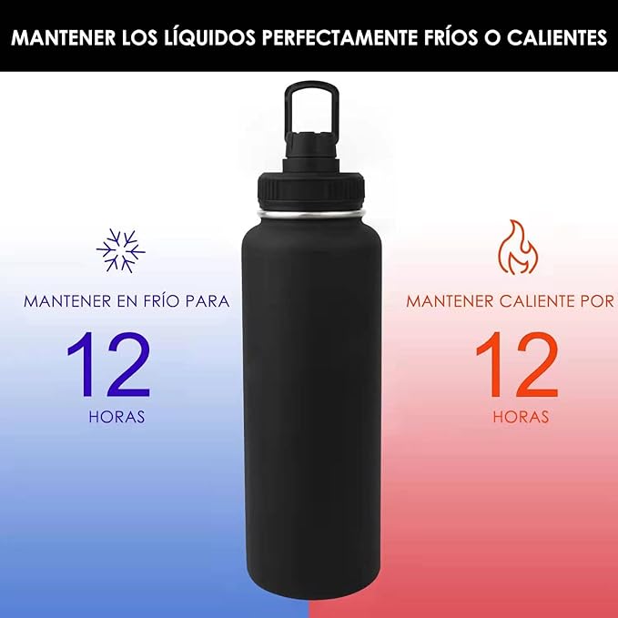 1100ML Botella Térmica，Hisemy Termo de Acero Inoxidable sin BPA，100% a prueba de fugas, aislamiento de doble pared