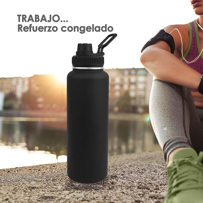 1100ML Botella Térmica，Hisemy Termo de Acero Inoxidable sin BPA，100% a prueba de fugas, aislamiento de doble pared