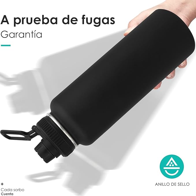 1100ML Botella Térmica，Hisemy Termo de Acero Inoxidable sin BPA，100% a prueba de fugas, aislamiento de doble pared