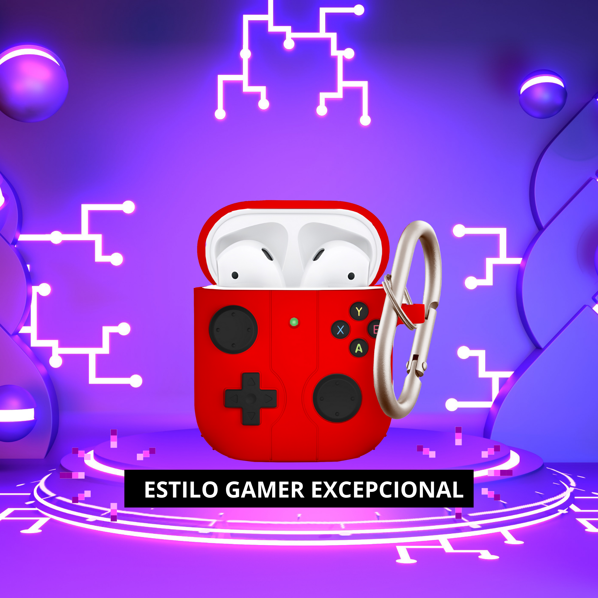 FUNDA PARA AIRPODS CARCASA ECOMLAB GAMER TODO LOS MODELOS (ROJO).