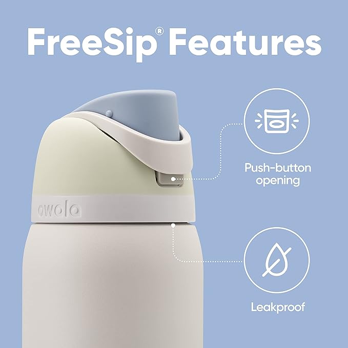 Owala FreeSip - Botella de agua de acero inoxidable aislada con pajita para deportes y viajes, sin BPA, 32 onzas, brisa helada.