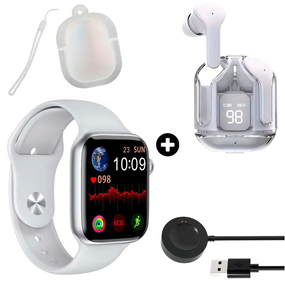 Smartwatch Reloj Inteligente Color Blanco smart Mas Audifonos Inalámbricos In-ear Manos Libres  Con Bluetooth 5.0 Diseño Ergonómico.