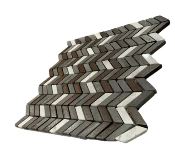 Mosaico Decorativo de Piedra Volcánica Combinado con Mármol Carrará ESP 30.5x30x0.08 cms Pack de 5 pza.
