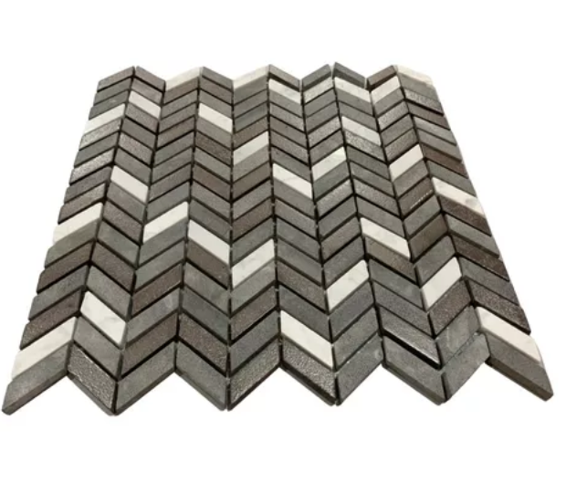 Mosaico Decorativo de Piedra Volcánica Combinado con Mármol Carrará ESP 30.5x30x0.08 cms Pack de 5 pza.