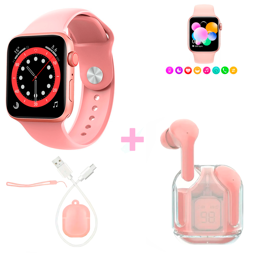 Smartwatch Reloj Inteligente Mas Manos Libres Audifonos Inalámbricos In-ear  Aut119 Con Bluetooth 5.0 Color Rosa.