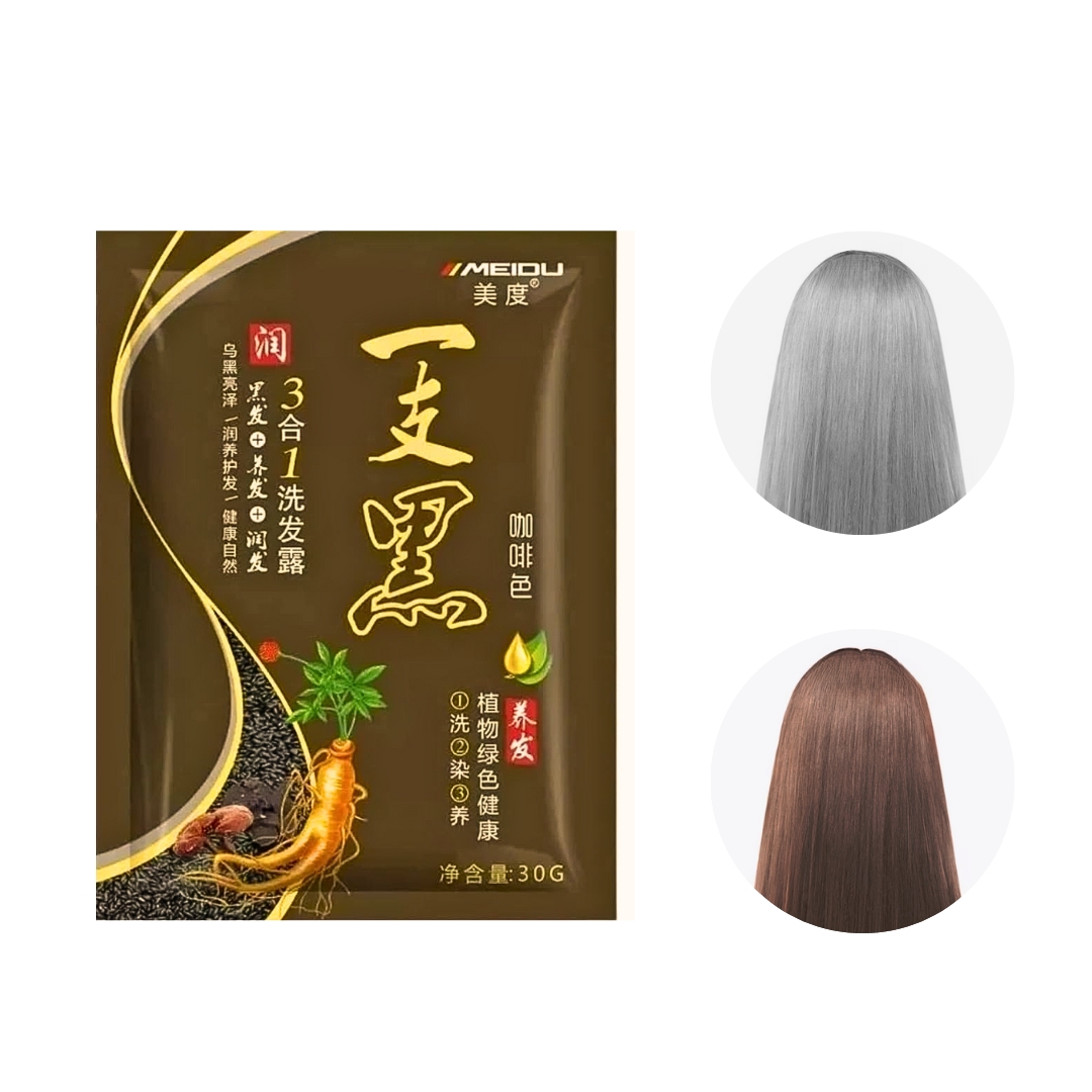 Shampoo Tinte Instantáneo 15 Minutos Cubre Canas Jengibre Castaño.