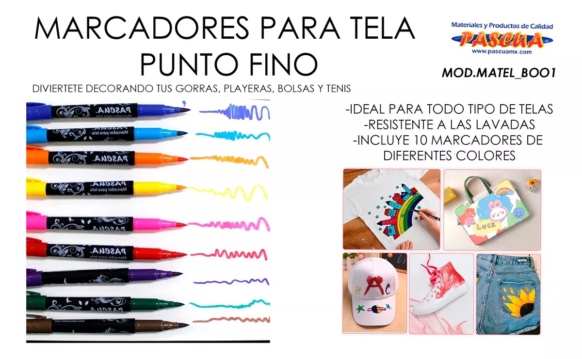 Marcadores P Tela Ropa Tenis Playeras Mochila Gorras Plumons