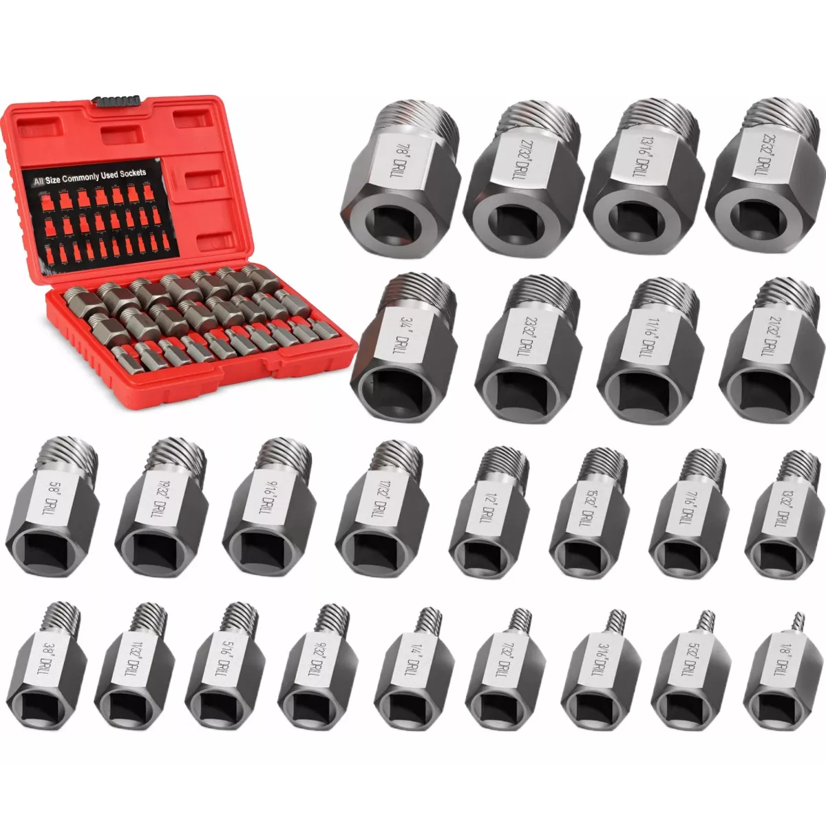 Juego Extractor De Tornillos Birlos Pernos Rotos Cr-mo 25pcs.