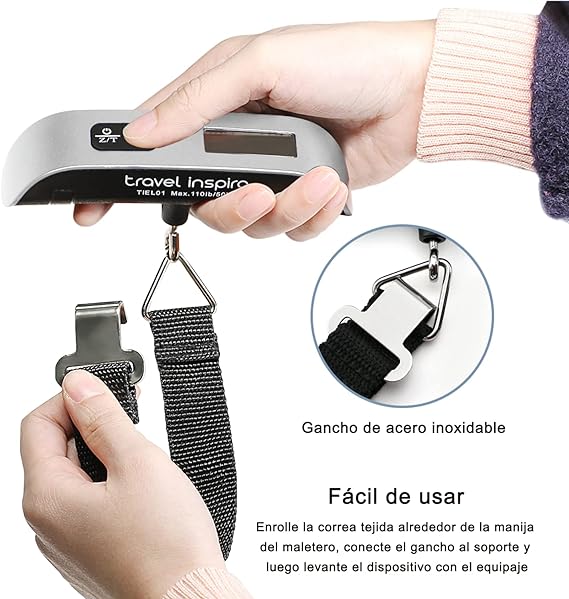 Báscula de Equipaje Digital Portátil ''travel Inspira''- Básculas Para Maletas Capacidad de 110lb/50kg con Acabado de Pintura de Goma, Batería Incluida - Perfecta Para Viajes y Pesar Maletas y Bolsos.
