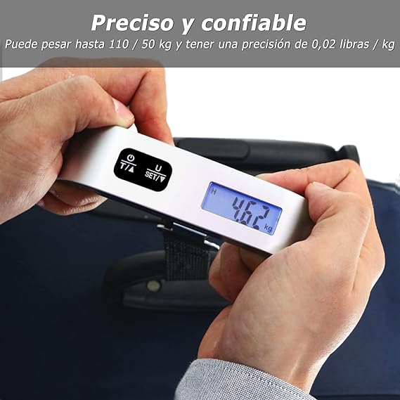 Báscula de Equipaje Digital Portátil ''travel Inspira''- Básculas Para Maletas Capacidad de 110lb/50kg con Acabado de Pintura de Goma, Batería Incluida - Perfecta Para Viajes y Pesar Maletas y Bolsos.
