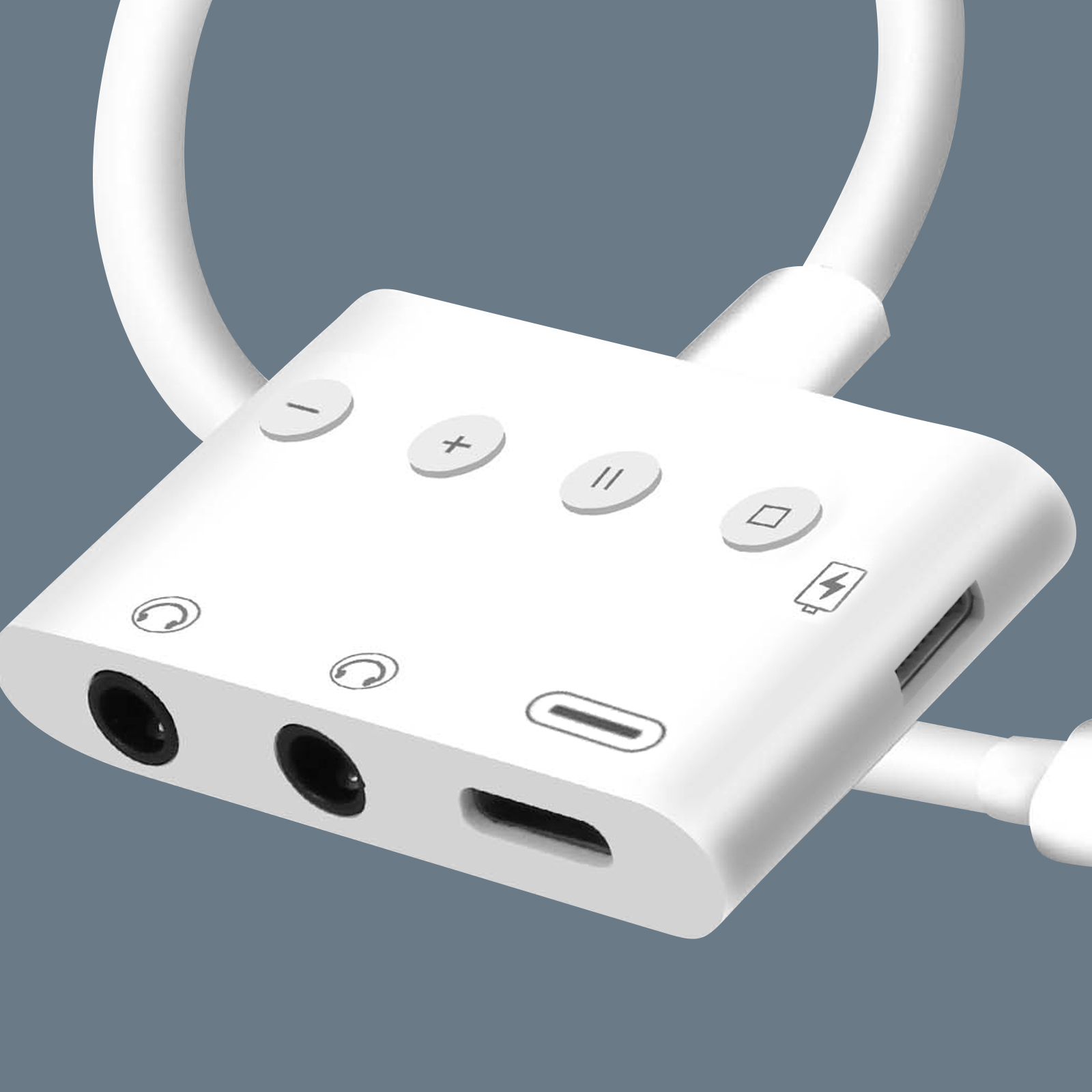 Adaptador Bluetooth Lightning a 2 Auxiliar Auriculares 3.5mm y Carga Lightning o Tipo C