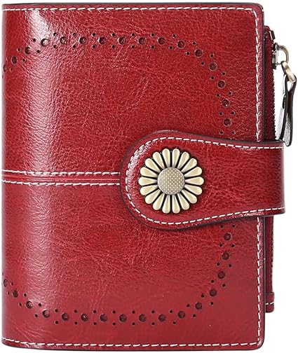 A Cartera para Mujer de Piel, con Bloqueo RFID, Billetera Pequeño con Cremallera, Monedero de Dama Minimalista, Tarjetero Moda de Gran Capacidad, Regalos para Chicas y Mujeres (Rojo).