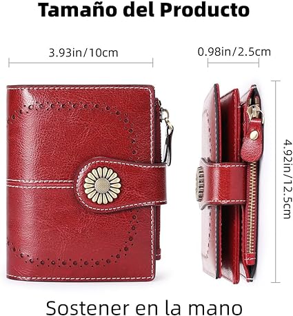 A Cartera para Mujer de Piel, con Bloqueo RFID, Billetera Pequeño con Cremallera, Monedero de Dama Minimalista, Tarjetero Moda de Gran Capacidad, Regalos para Chicas y Mujeres (Rojo).