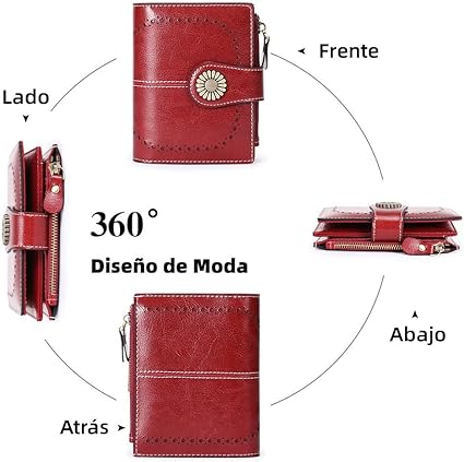 A Cartera para Mujer de Piel, con Bloqueo RFID, Billetera Pequeño con Cremallera, Monedero de Dama Minimalista, Tarjetero Moda de Gran Capacidad, Regalos para Chicas y Mujeres (Rojo).