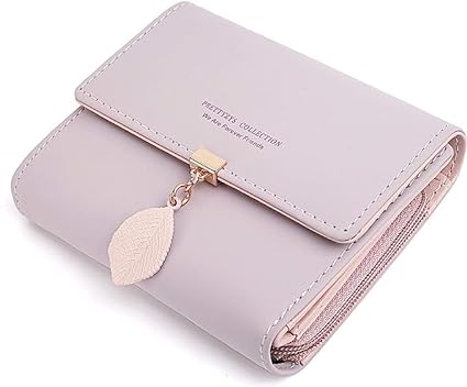 A Cartera Para Mujer, Tarjeteros Para Mujer, Monedero Pequeño Con Bloqueo Rfid, Cartera Dama Con Hoja Adorno Colgante Chica Niña Para Regalo Púrpura.