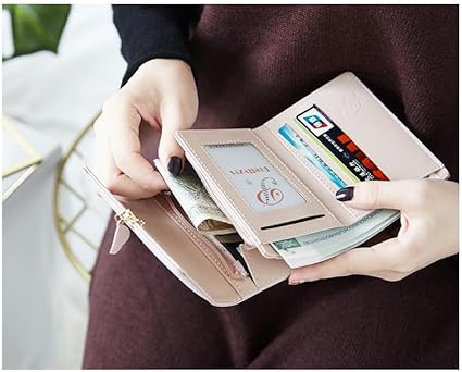 A Cartera Para Mujer, Tarjeteros Para Mujer, Monedero Pequeño Con Bloqueo Rfid, Cartera Dama Con Hoja Adorno Colgante Negro.