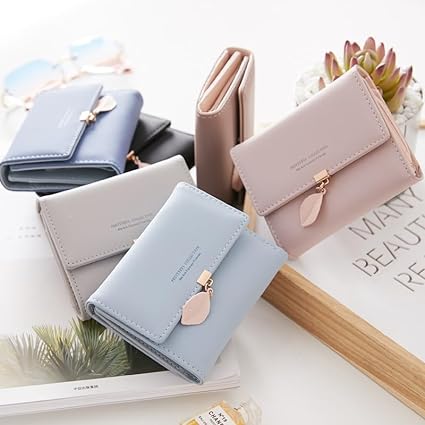 A Cartera Para Mujer, Tarjeteros Para Mujer, Monedero Pequeño Con Bloqueo Rfid, Cartera Dama Con Hoja Adorno Colgante Negro.