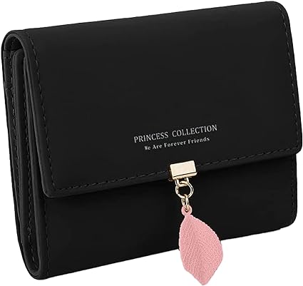 A Cartera Para Mujer, Tarjeteros Para Mujer, Monedero Pequeño Con Bloqueo Rfid, Cartera Dama Con Hoja Adorno Colgante Negro.