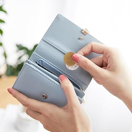 A Cartera Para Mujer, Tarjeteros Para Mujer, Monedero Pequeño Con Bloqueo Rfid, Cartera Dama Con Hoja Adorno Colgante Chica Niña Para Regalo Púrpura.