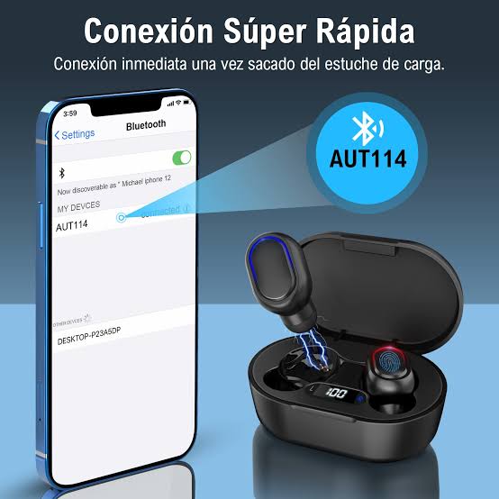 Audífono Inalámbrico TWS 1Hora Conexión Bluetooth 5.1