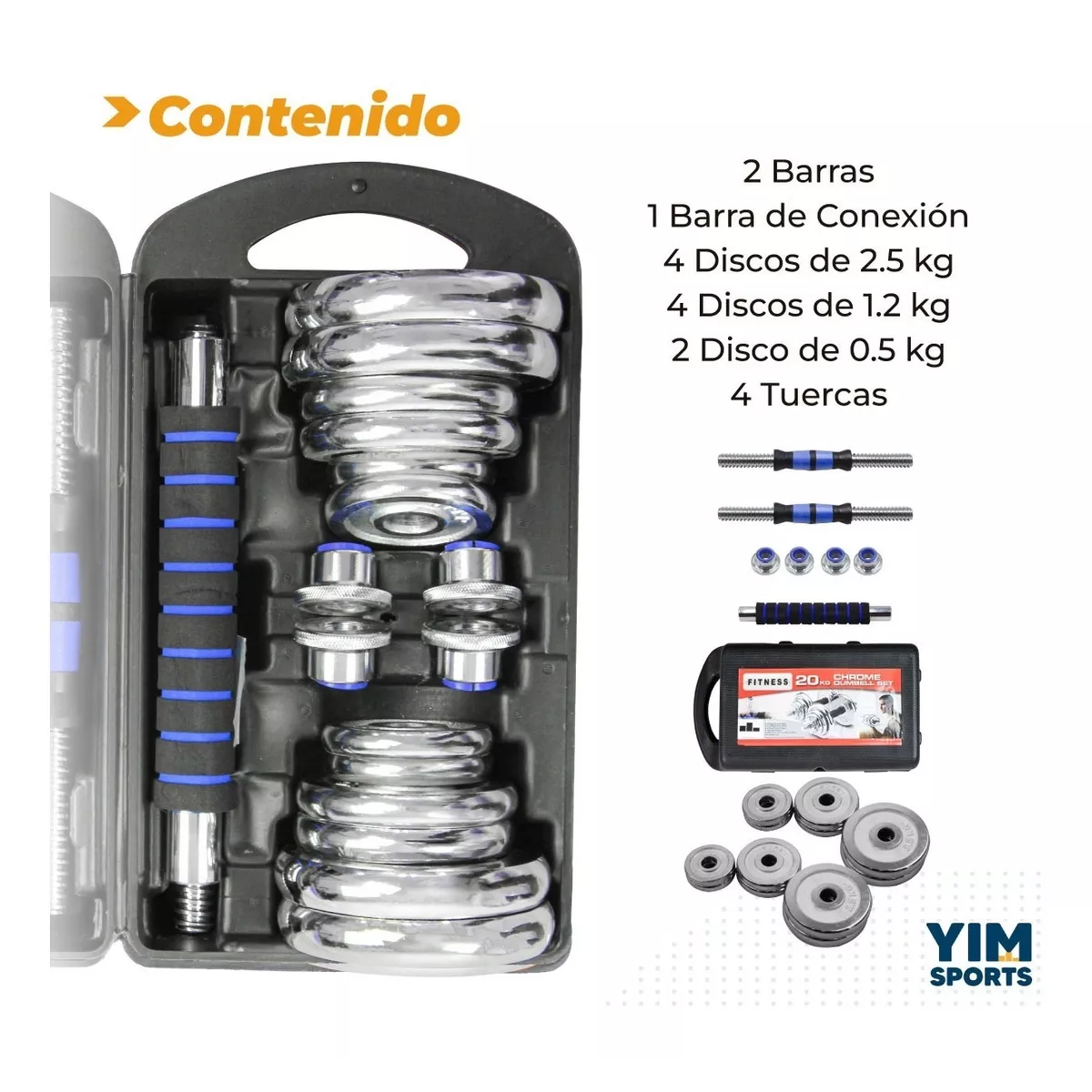 Kit De Mancuernas 20kg Pesas Con Barra Discos Ejercicio.