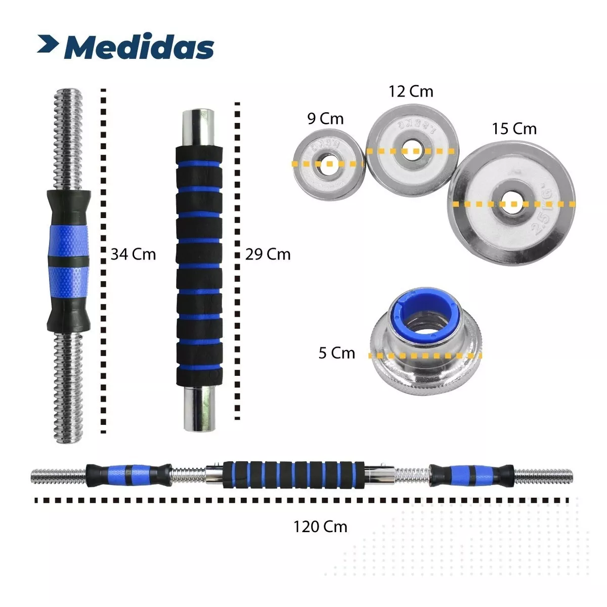 Kit De Mancuernas 20kg Pesas Con Barra Discos Ejercicio.