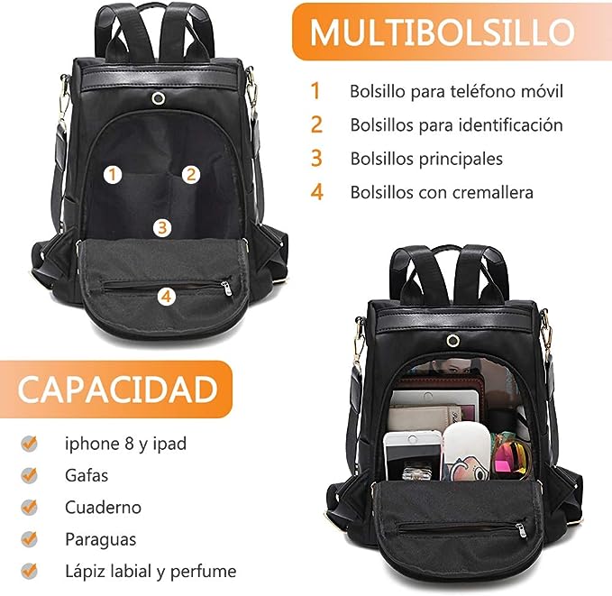 A Mochilas Antirrobo para Mujer Moda Mochila Bolso de Casual Hombro Gran Capacidad Mochila de Viaje.