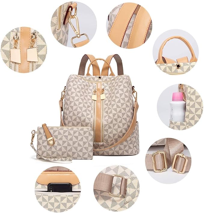 A Mochilas para Mujer,Bolsa Tipo Mochila para Dama, 2 Piezas Mochilas Antirrobo para Mujer,Mochila de Moda Casual,Gran Capacidad Mochila de Viaje,El Regalo Perfecto para Mujeres y Chicas.