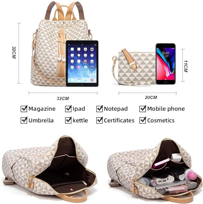 A Mochilas para Mujer,Bolsa Tipo Mochila para Dama, 2 Piezas Mochilas Antirrobo para Mujer,Mochila de Moda Casual,Gran Capacidad Mochila de Viaje,El Regalo Perfecto para Mujeres y Chicas.