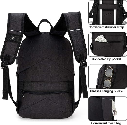 A Mochila antirrobo, Mochila Impermeable,DOXUNGOO Mochila para portátil Hombre Mujer Mochila Aire Libre paracon bloqueo y con USB Puerto y puerto audífonos para Laptop hasta 15.6 pulgadas (negro).