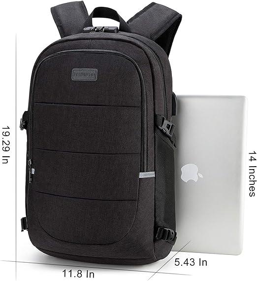 A Mochila antirrobo, Mochila Impermeable,DOXUNGOO Mochila para portátil Hombre Mujer Mochila Aire Libre paracon bloqueo y con USB Puerto y puerto audífonos para Laptop hasta 15.6 pulgadas (negro).