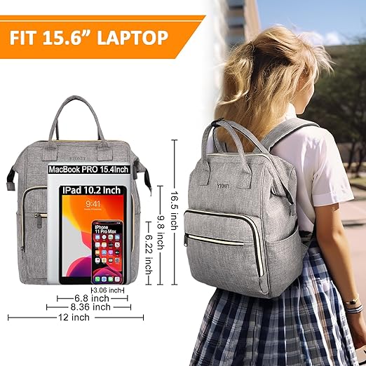 A Ytonet Mochila para Laptop Mujer，Mochila Impermeable y Resistente，Mochila Universitaria de 15.6 Pulgadas con Puerto USB，Mochila Ejecutiva de Trabajo, Backpack, Gris.