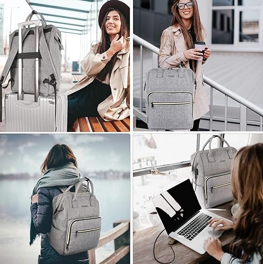A Ytonet Mochila para Laptop Mujer，Mochila Impermeable y Resistente，Mochila Universitaria de 15.6 Pulgadas con Puerto USB，Mochila Ejecutiva de Trabajo, Backpack, Gris.