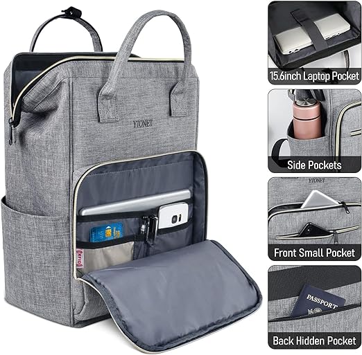 A Ytonet Mochila para Laptop Mujer，Mochila Impermeable y Resistente，Mochila Universitaria de 15.6 Pulgadas con Puerto USB，Mochila Ejecutiva de Trabajo, Backpack, Gris.